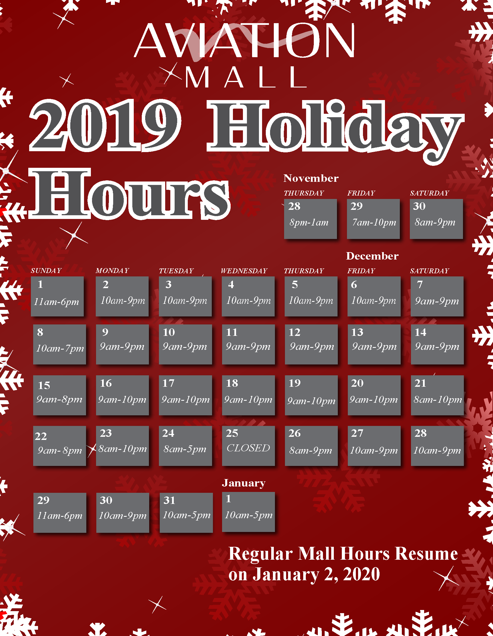 AVI Holiday Hours 2019